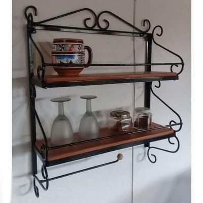 Prateleira Porta Condimentos Rústica De Ferro E Madeira Artesanal