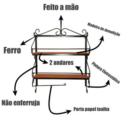 Prateleira Porta Condimentos Rústica De Ferro E Madeira Artesanal