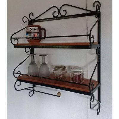 Prateleira Porta Condimentos Rústica De Ferro E Madeira Artesanal