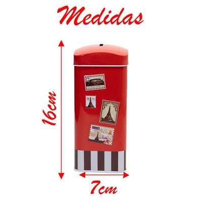 Cofre Metal Lata Porta Moeda Decorativo Cartões Postais 16cm