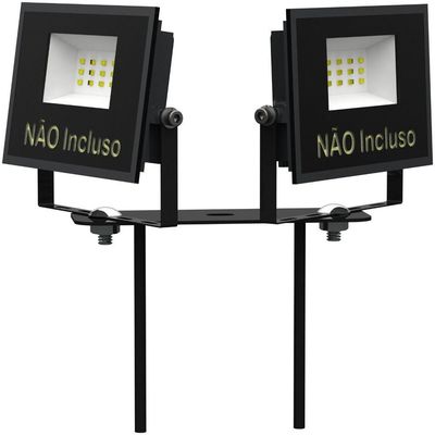 02 Suportes 2 Espetos Estacas Chão Refletor 02 Cjts - Preto