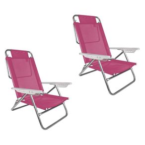 Kit 2 Cadeira Alumínio Reclinável Summer 6 Posições Rosa Mor