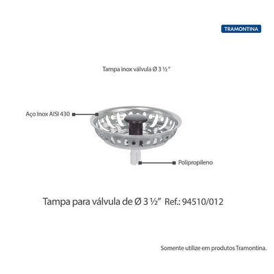 Tampa De Ralo De Pia Para Válvula Tramontina New 3 1-2 Inox
