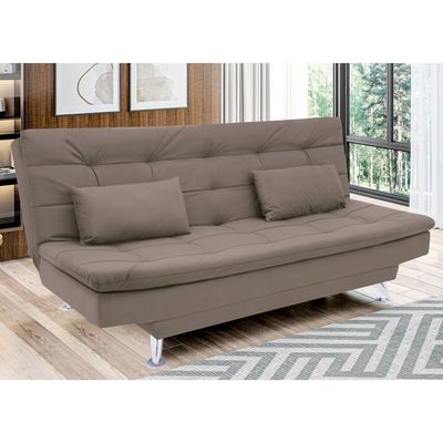 Sofá-Cama 1,90 Metros Linoforte Melissa, Suede Veludo, Espuma D-33 bege