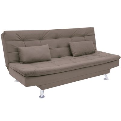 Sofá-Cama 1,90 Metros Linoforte Melissa, Suede Veludo, Espuma D-33 bege