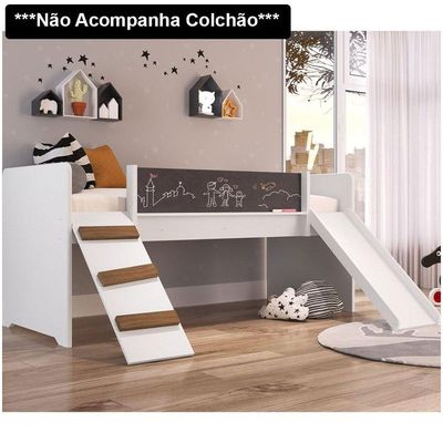 Cama Infantil Playground Com Escorregador E Quadro Branco