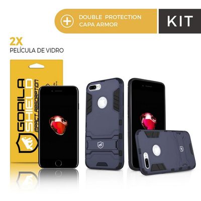 Kit Capa Armor e Película de Vidro Dupla para Iphone 7 Plus - Gorila Shield