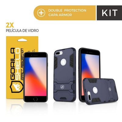 Kit Capa Armor e Película de Vidro Dupla para Iphone 8 Plus - Gorila Shield