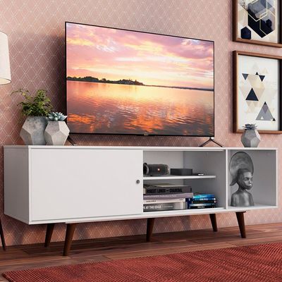 Rack para TV até 65 Dubai" com Pés Branco/Rustic Madesa