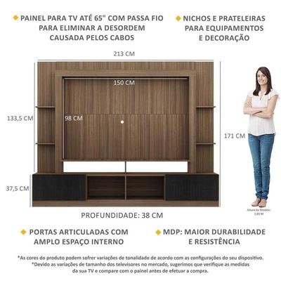 Rack Estante com Painel Tv 65 e 2 Portas Oslo Madeirado