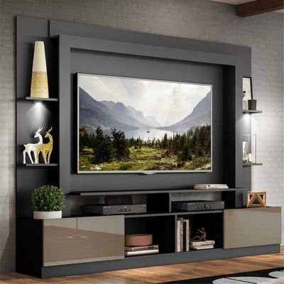 Rack Estante com Suporte Tv 65´´ Leds Preto/Laca Fumê
