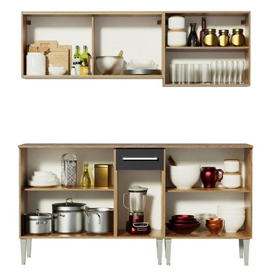 Armário de Cozinha Emilly Box com Balcão e Aéreo Vidro Preto