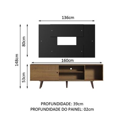 Rack Dubai com Pés e Painel Tv até 58" Rustic/preto Madesa
