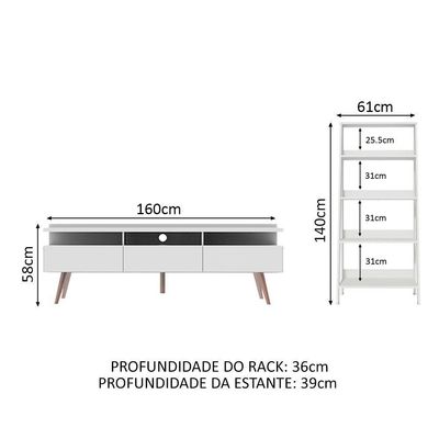Rack para Tv até 65 Polegadas com Estante Escada Branco