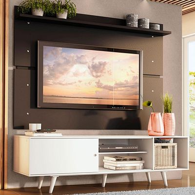 Rack Dubai e Painel Tv até 65" com Pés Branco/preto Madesa