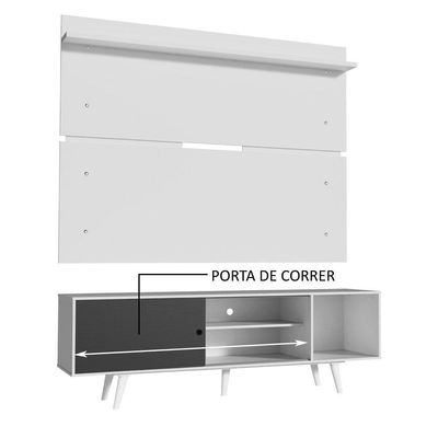 Rack Dubai e Painel Tv até 65" com Pés Branco/preto Madesa