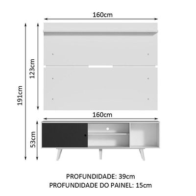 Rack Dubai e Painel Tv até 65" com Pés Branco/preto Madesa