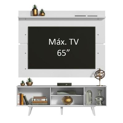 Rack Dubai e Painel Tv até 65" com Pés Branco/preto Madesa