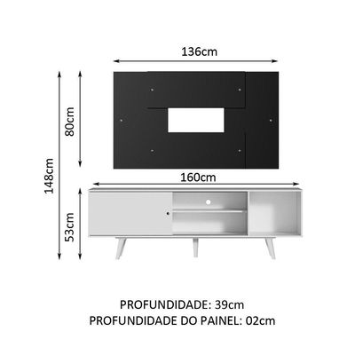 Rack Dubai com Pés e Painel Tv até 58" Branco/preto Madesa