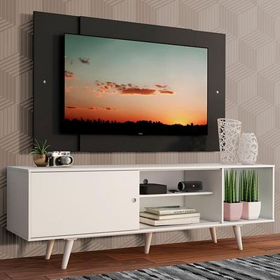 Rack Dubai com Pés e Painel Tv até 58" Branco/preto Madesa