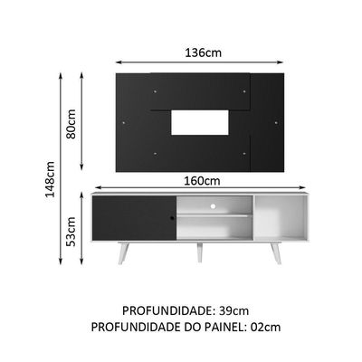 Rack Dubai com Pés e Painel Tv até 58" Branco/preto Madesa