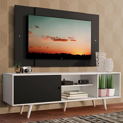 Rack Dubai com Pés e Painel Tv até 58" Branco/preto Madesa