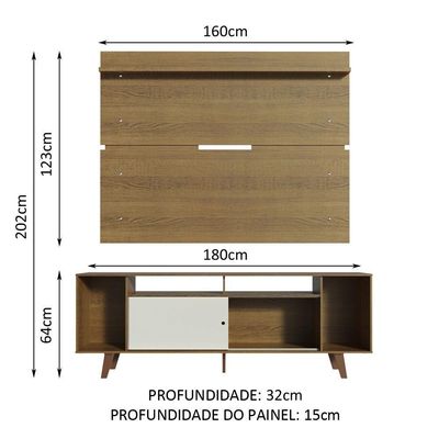 Rack Madesa Cancun com Pés e Painel para Tv Até 65'' Rustic