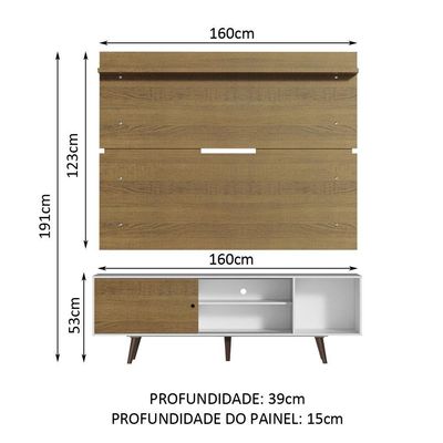 Rack Dubai e Painel Tv Até 65" com Pés Branco/rustic Madesa