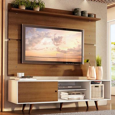 Rack Dubai e Painel Tv Até 65" com Pés Branco/rustic Madesa