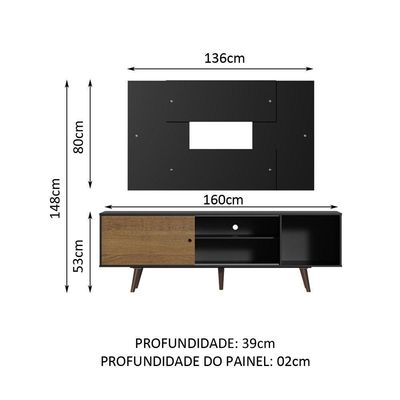 Rack Dubai com Pés e Painel Tv até 58" Preto/rustic Madesa