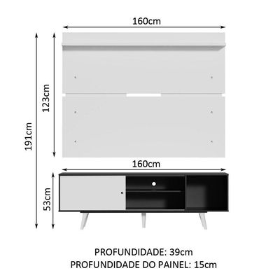Rack Madesa Dubai e Painel para Tv até 65 Polegadas com Pés