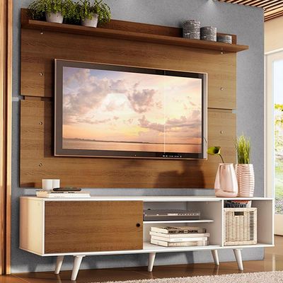 Rack Dubai e Painel Tv até 65" com Pés Branco/rustic Madesa