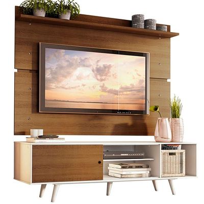 Rack Dubai e Painel Tv até 65" com Pés Branco/rustic Madesa