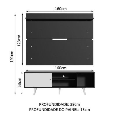 Rack Madesa Dubai e Painel para Tv até 65 Polegadas com Pés