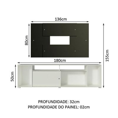Rack Cancun e Painel Tv até 58" Branco/preto Madesa