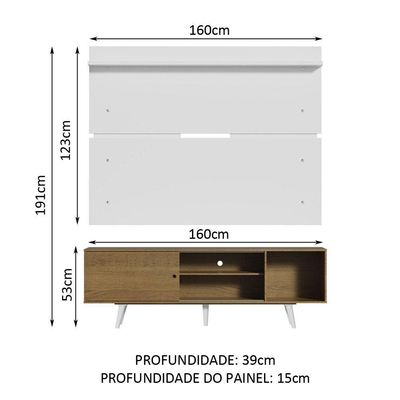 Rack Madesa Dubai e Painel para Tv até 65 Polegadas com Pés