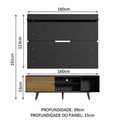 Rack Madesa Dubai e Painel para Tv até 65 Polegadas com Pés