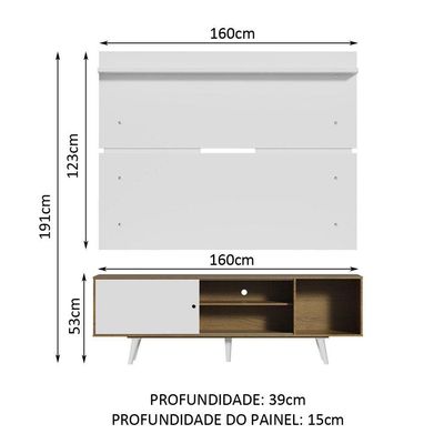 Rack Madesa Dubai e Painel para Tv até 65 Polegadas com Pés