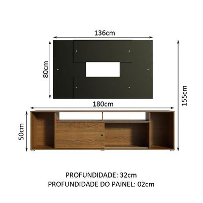 Rack Cancun e Painel para Tv até 58" Rustic/preto Madesa