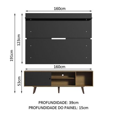 Rack Madesa Dubai e Painel para Tv até 65 Polegadas com Pés
