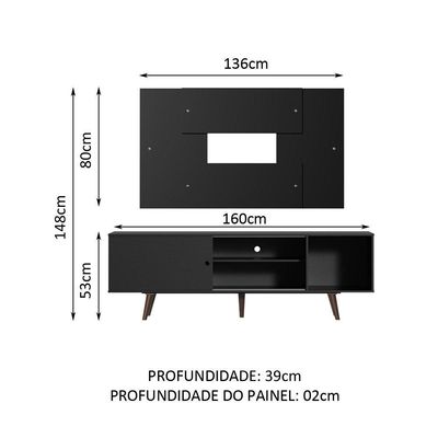 Rack Dubai com Pés e Painel Tv até 58" Preto/rustic Madesa
