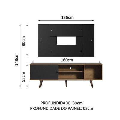 Rack Dubai com Pés e Painel Tv até 58" Rustic/preto Madesa