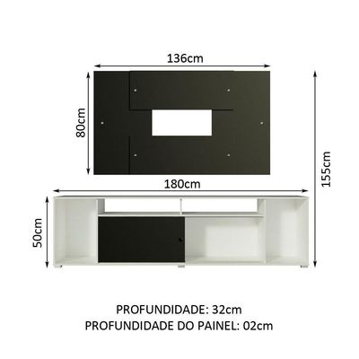 Rack Cancun e Painel Tv até 58" Branco/preto Madesa