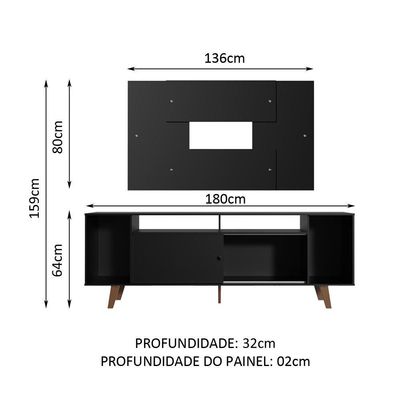 Rack e Painel para TV até 58" Cancun Preto com Pés Madesa