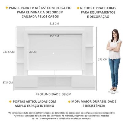 Rack Estante com Painel Tv 65 e 2 Portas Oslo Branco