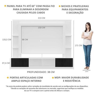 Rack Estante com Painel Tv 65 e 2 Portas Oslo Branco preto