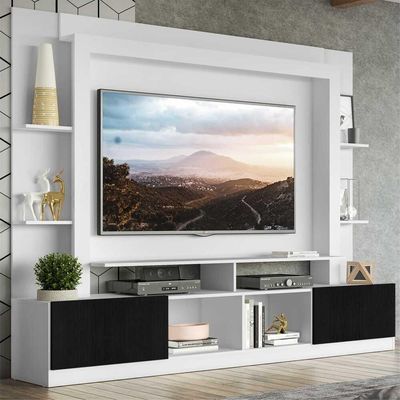 Rack Estante com Painel Tv 65 e 2 Portas Oslo Branco preto