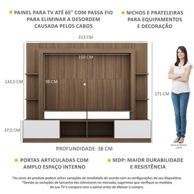 Rack Estante com Painel Tv 65 e 2 Portas Oslo Madeirado