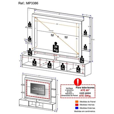 Rack Estante Painel Suporte Tv 65´´ Madeirado/Branco