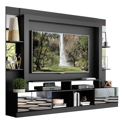 Rack Estante com Painel Tv 65 e Espelho Oslo Preto